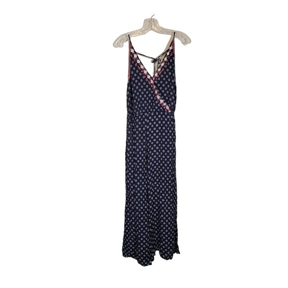 1. State Women's Floral Jumpsuit Embroidered Detail V Neck Blue Leg Slits Large - Picture 1 of 13